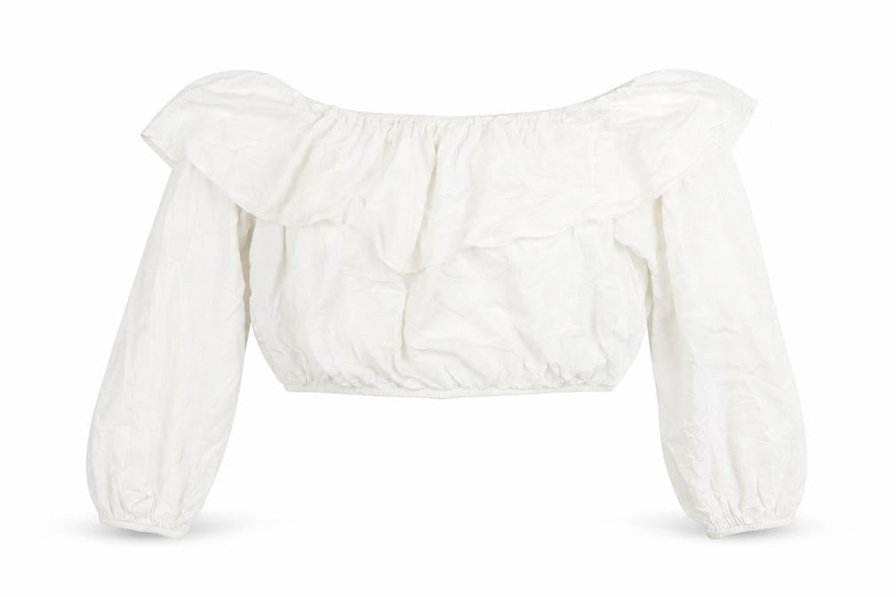Glamorous Womens White Viscose Cropped Blouse Size M Off the Shoulder