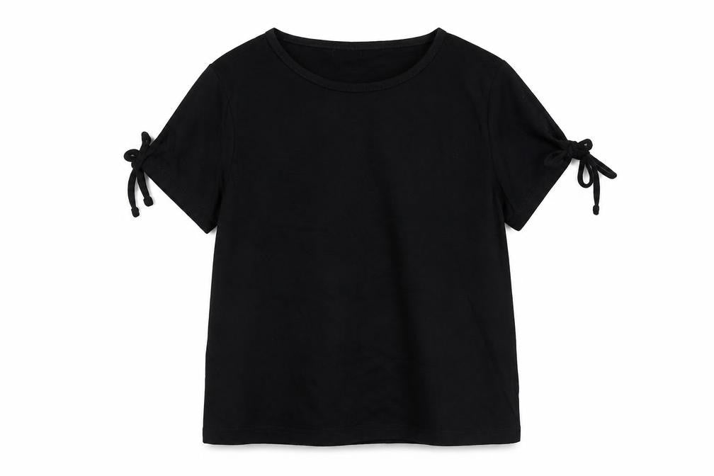 Western Trading Womens Black 100% Cotton Basic T-Shirt Size 18 Boat Neck - Tie Sleeve Detail