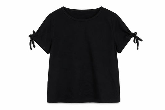 Western Trading Womens Black 100% Cotton Basic T-Shirt Size 18 Boat Neck - Tie Sleeve Detail