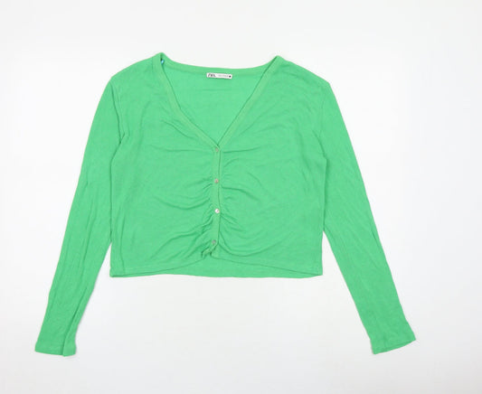 Zara Womens Green V-Neck Viscose Cardigan Jumper Size M