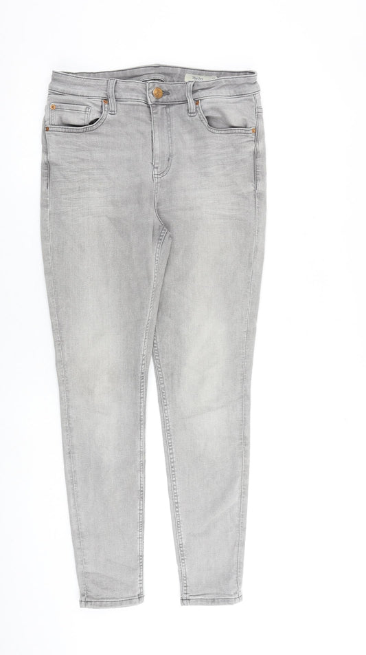 Marks and Spencer Womens Grey Cotton Skinny Jeans Size 12 L28 in Slim Zip