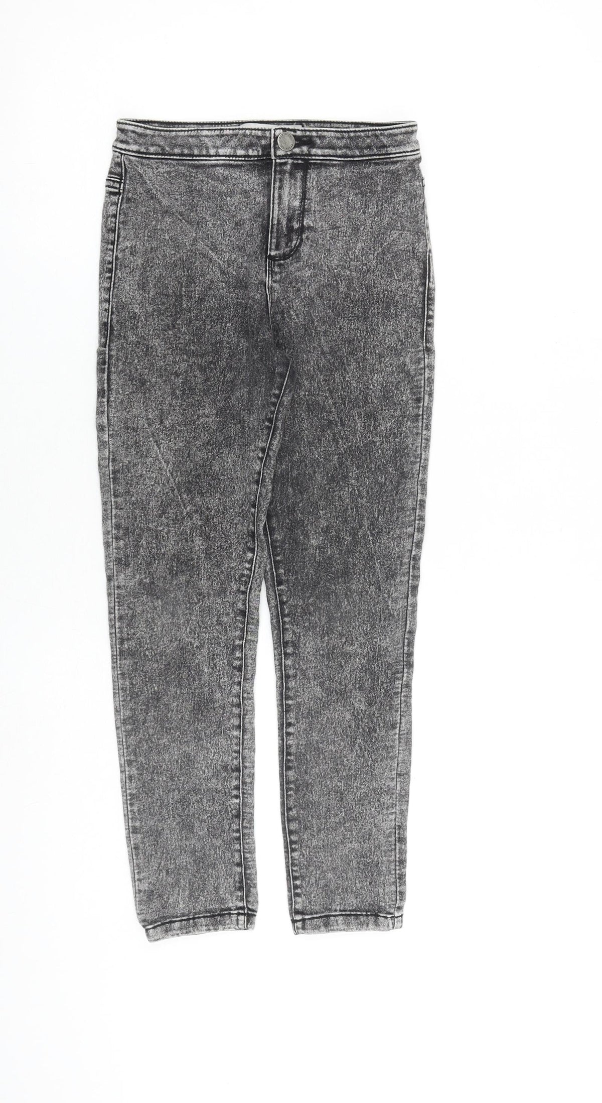 Additional front view of Denim & Co. girls’ grey cotton skinny jeans, size 9-10, years, 23-inch leg regular zip