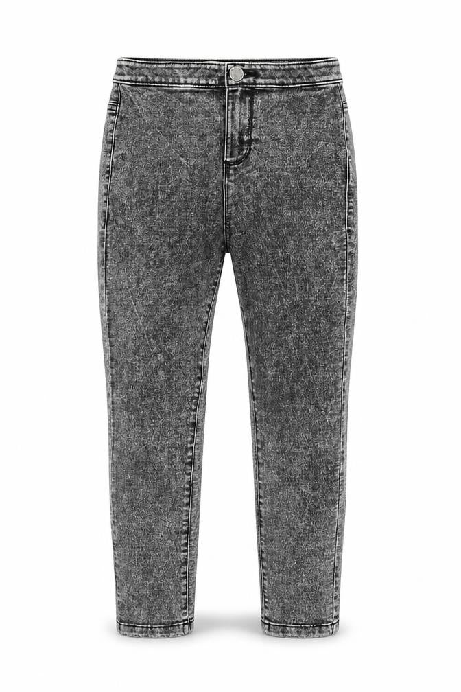 Front view of Denim & Co. girls’ grey cotton skinny jeans, size 9-10, years, 23-inch leg regular zip