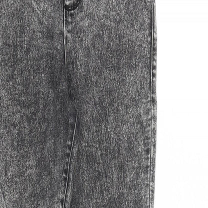 Close-up detail of Denim & Co. girls’ grey cotton skinny jeans, size 9-10, years, 23-inch leg regular zip