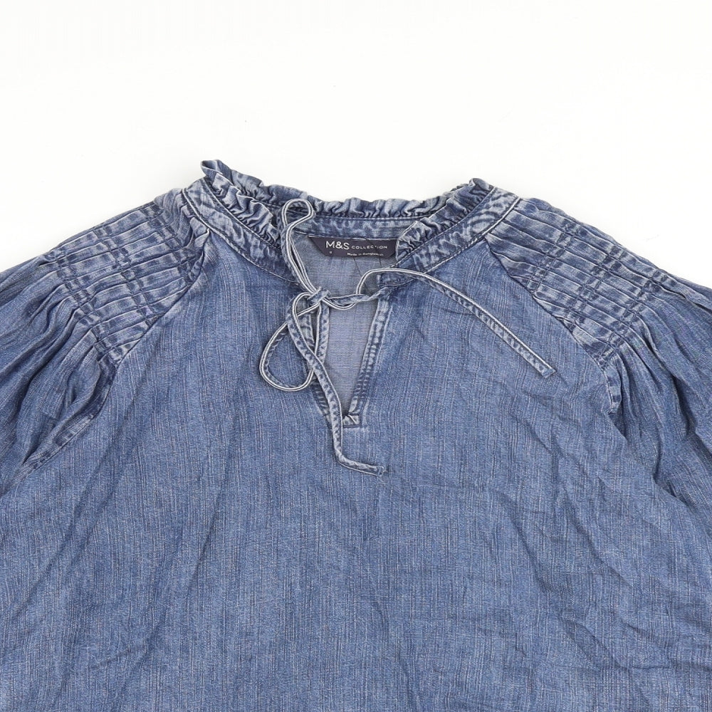 Marks and Spencer Womens Blue Lyocell Basic Blouse Size 8 V-Neck