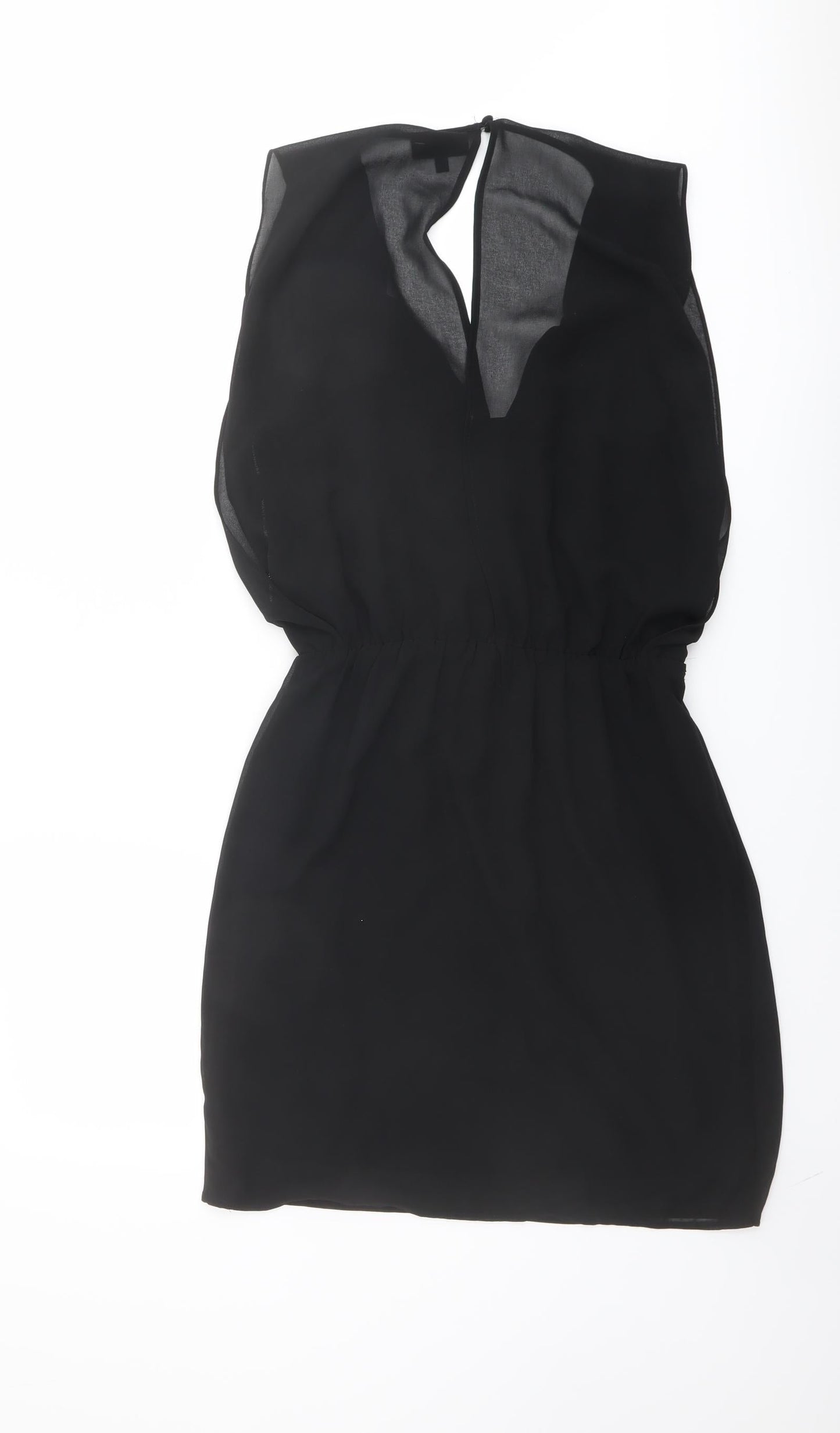 Warehouse Womens Black Polyester Mini Size 10 V-Neck Pullover