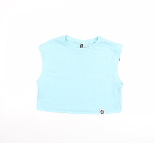 H&M Womens Blue Cotton Cropped T-Shirt Size XS Crew Neck