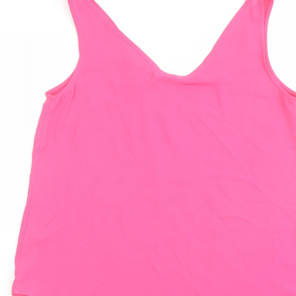 Warehouse Womens Pink Polyester Basic Tank Size 12 V-Neck