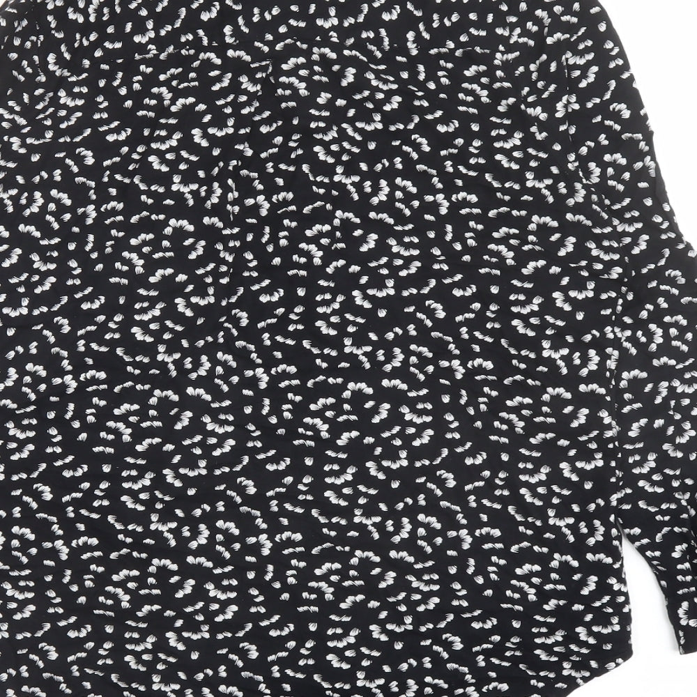 Marks and Spencer Womens Black Geometric Viscose Basic Button-Up Size 10 Collared