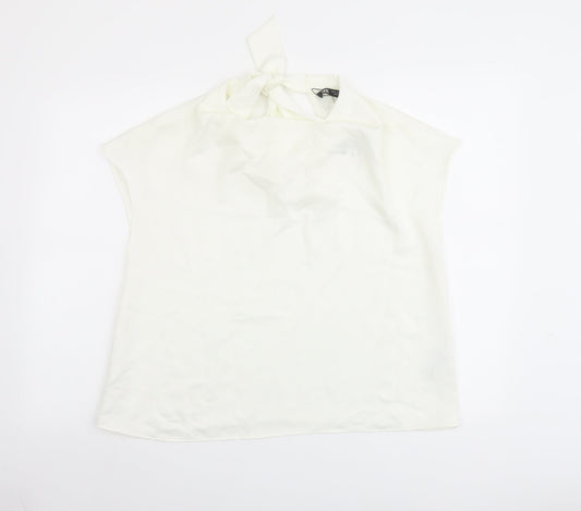 Zara Womens Ivory Polyester Basic Blouse Size M Round Neck