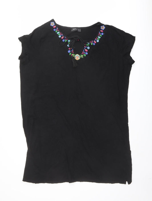 bonprix Womens Black Cotton Kaftan Size XL Round Neck Tie