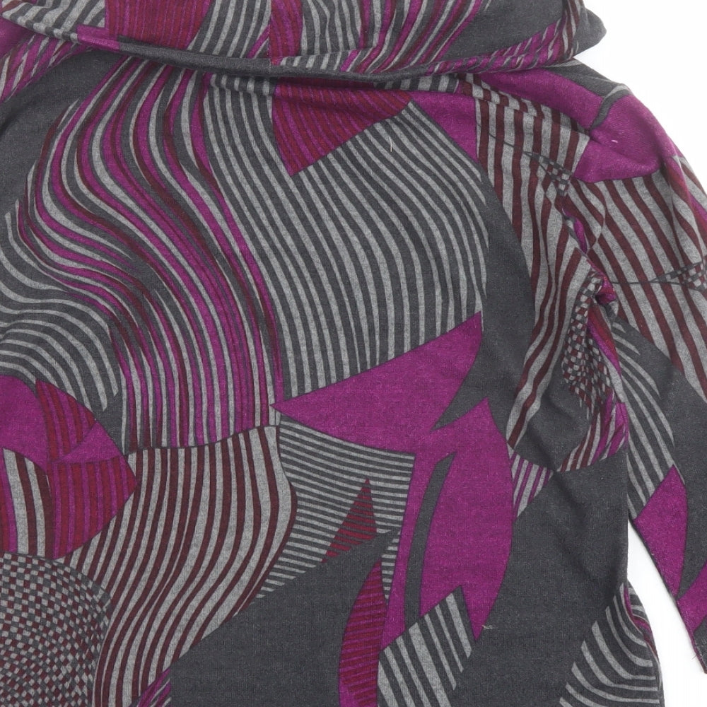 Classic Womens Multicoloured Geometric Polyester Basic Blouse Size 14 Roll Neck