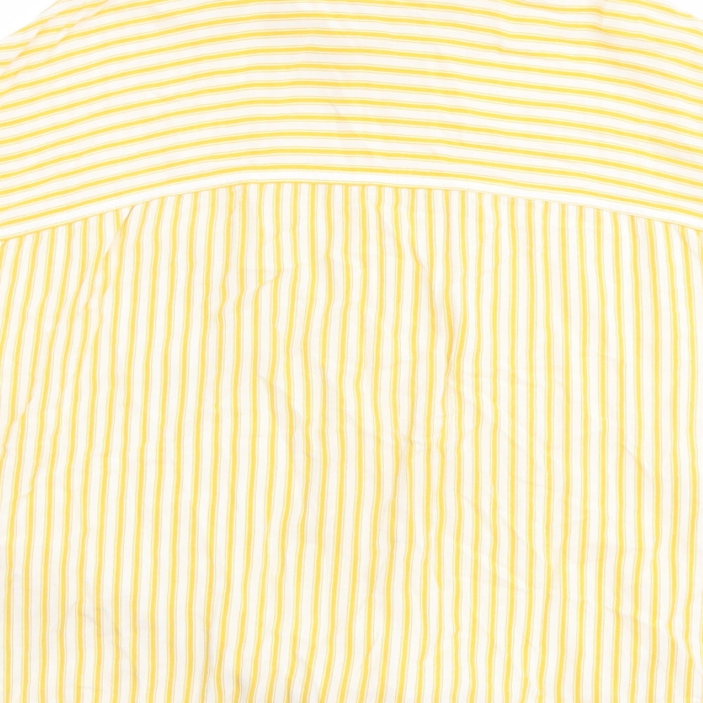 New Look Womens Yellow Striped Viscose Basic Button-Up Size 10 Collared - Tie Front Detail