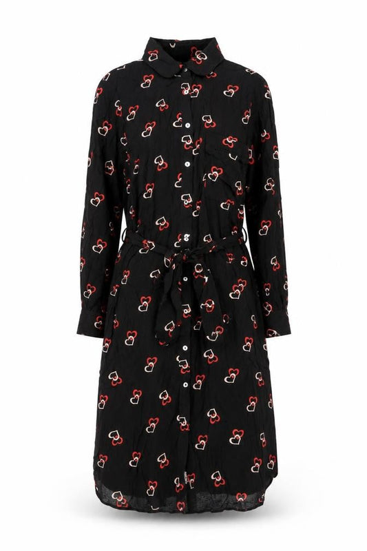 Dorothy Perkins Womens Black Geometric Polyester Shirt Dress Size 8 Collared Button - Heart Print