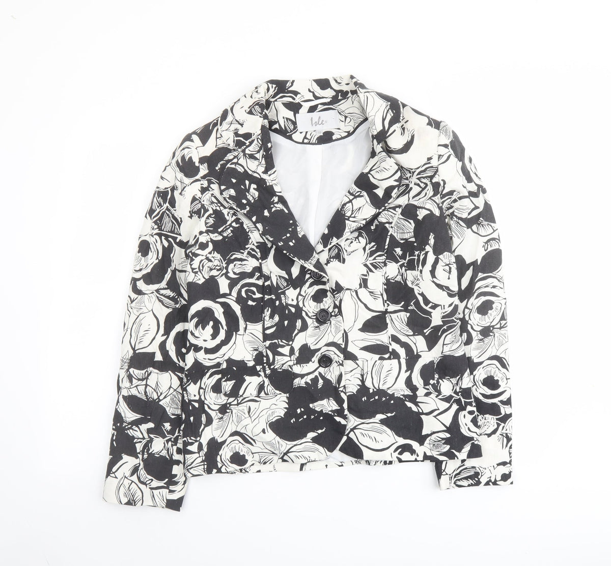 Isle Womens Black Floral Jacket Blazer Size 10 Button