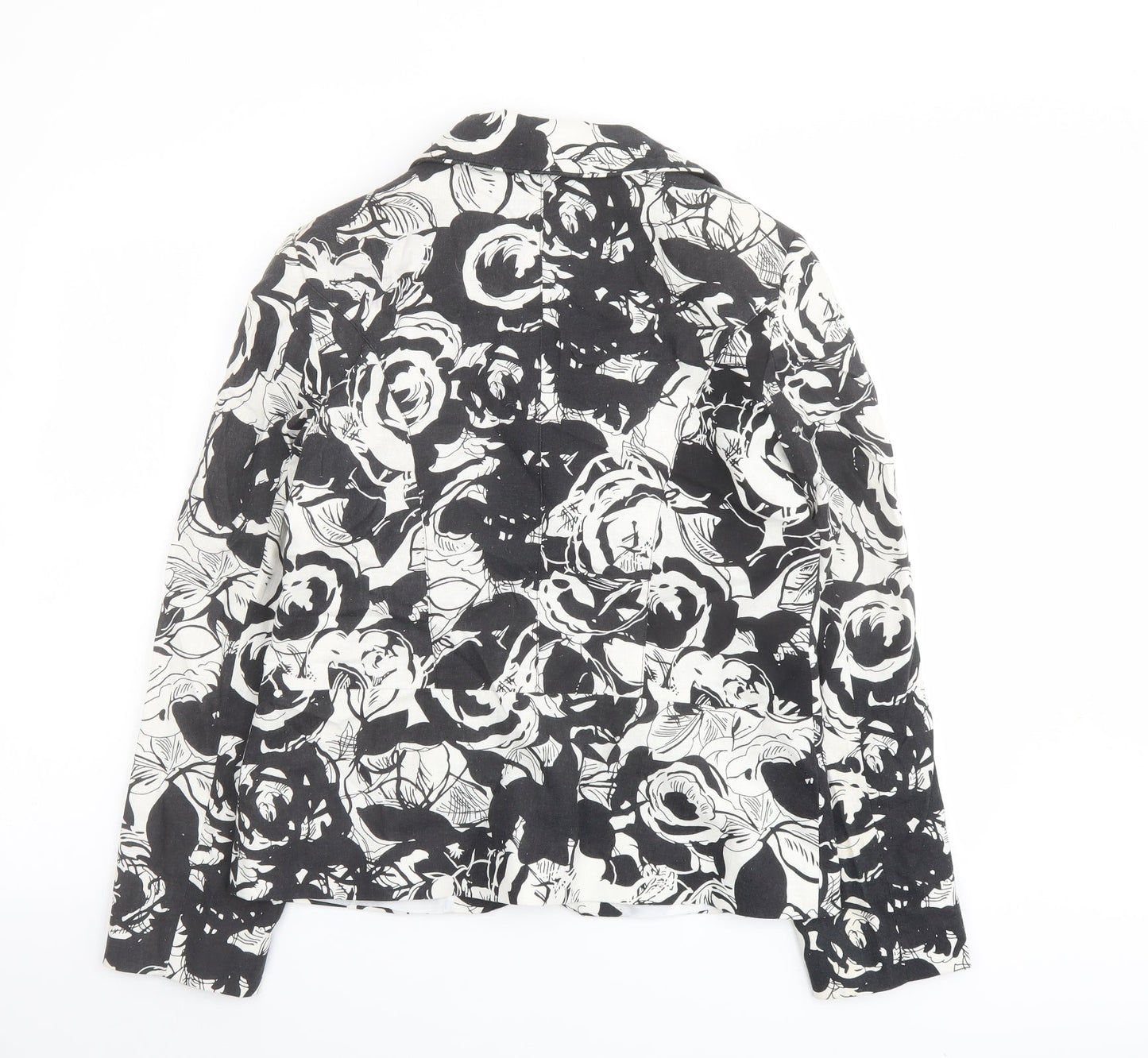 Isle Womens Black Floral Jacket Blazer Size 10 Button