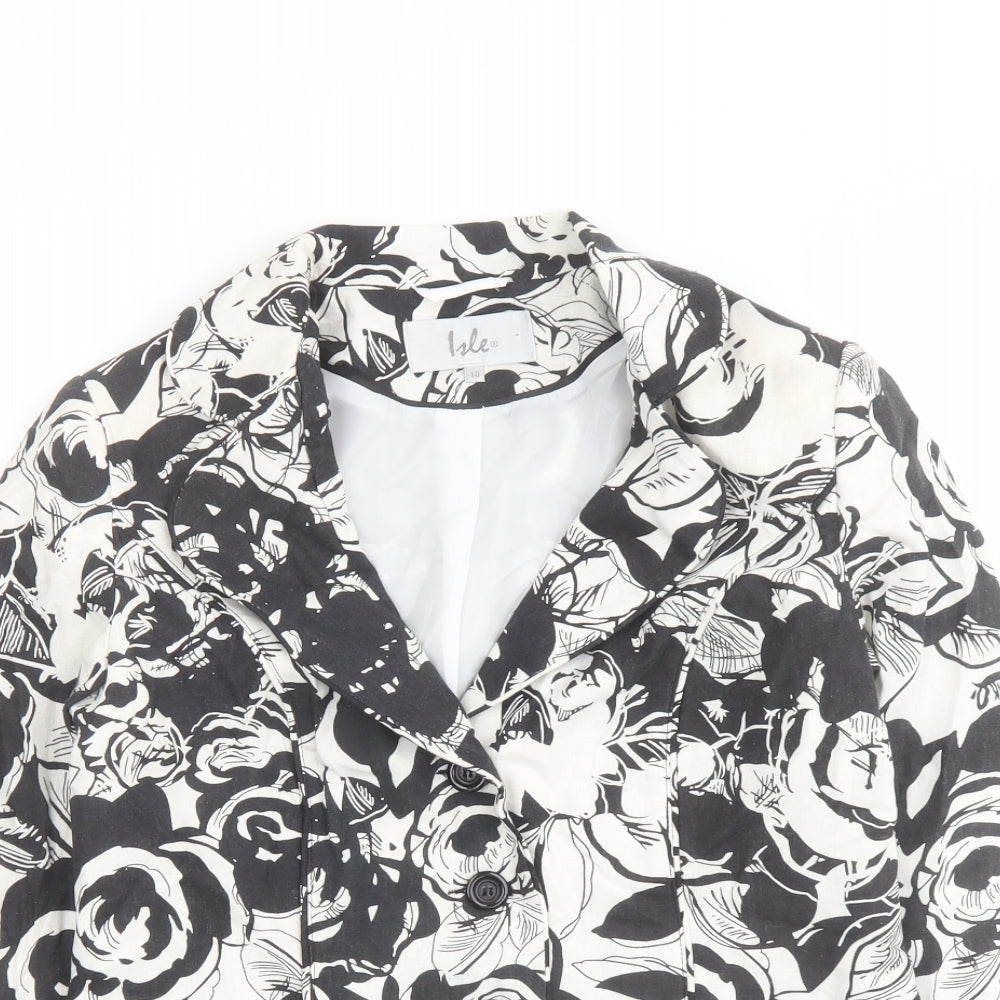 Isle Womens Black Floral Jacket Blazer Size 10 Button