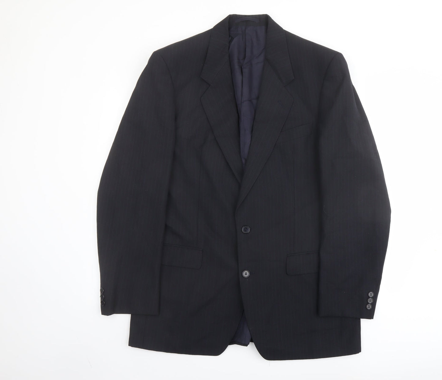 Marks and Spencer Mens Blue Striped Polyester Jacket Suit Jacket Size 40 Regular