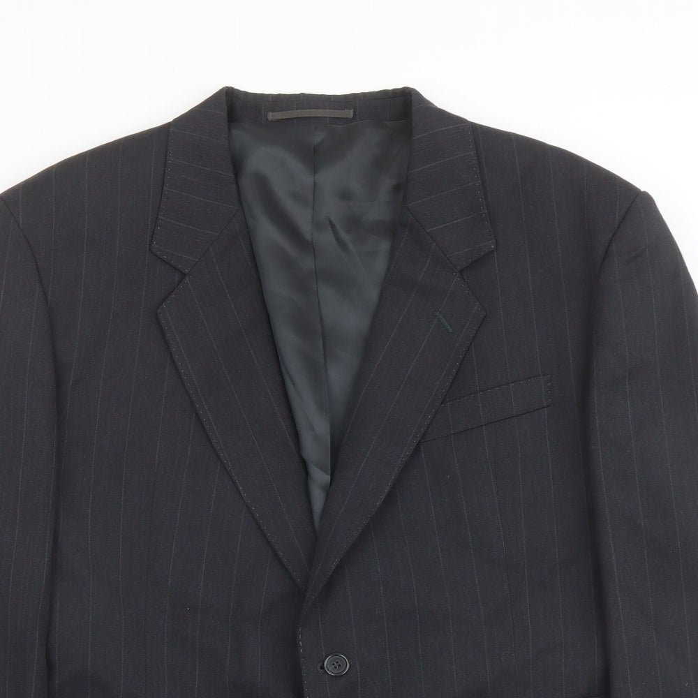 Varteks Mens Grey Striped Polyester Jacket Suit Jacket Size 48 Regular
