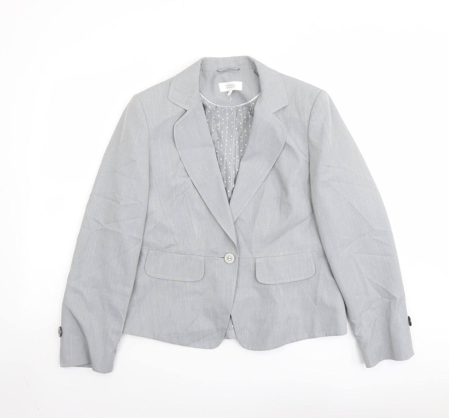 Marks and Spencer Womens Grey Jacket Blazer Size 14 Button