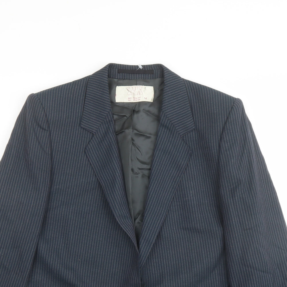 Country Casuals Womens Green Striped Polyester Jacket Suit Jacket Size 14