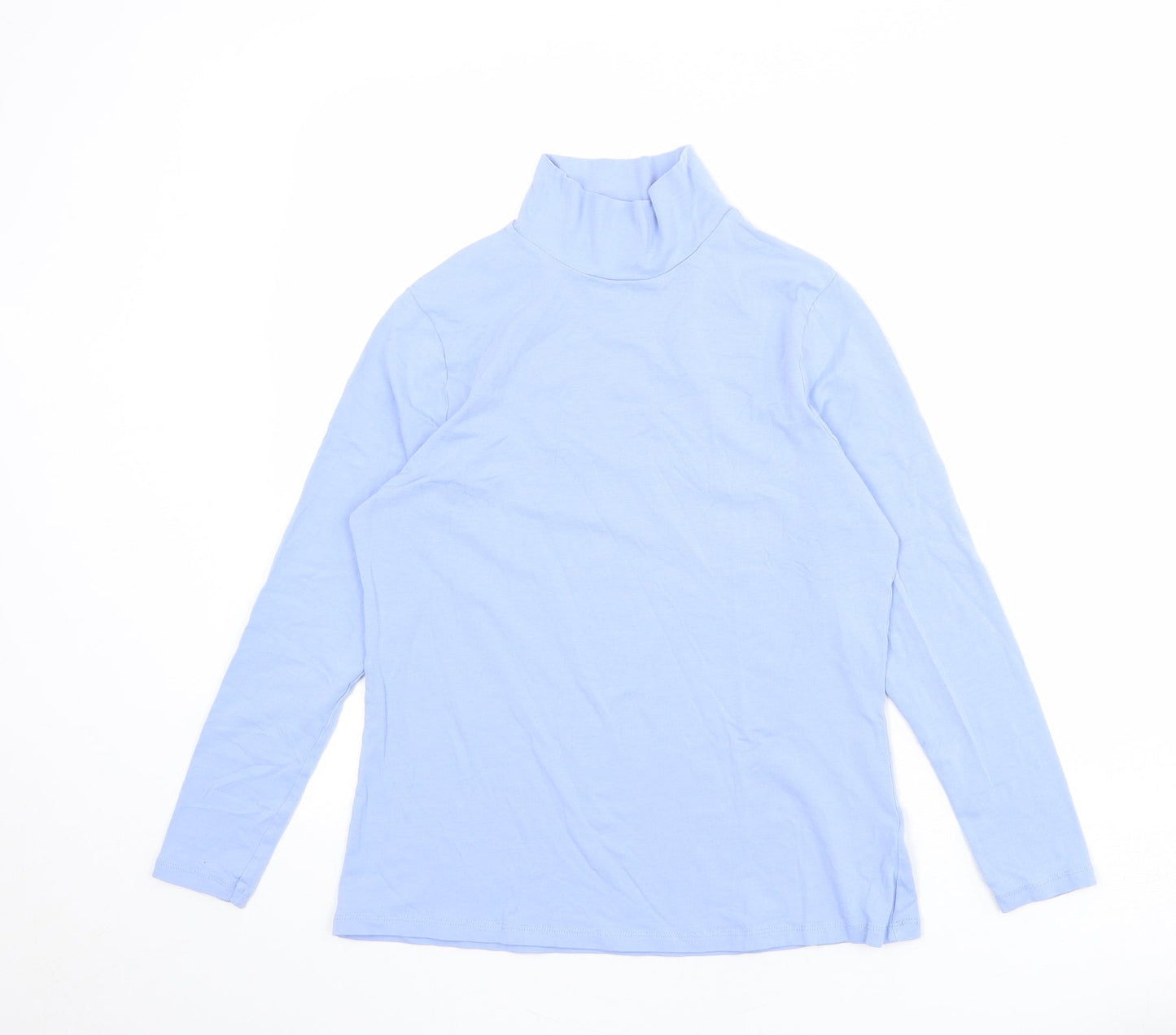 Marks and Spencer Womens Blue Cotton Basic T-Shirt Size 14 High Neck
