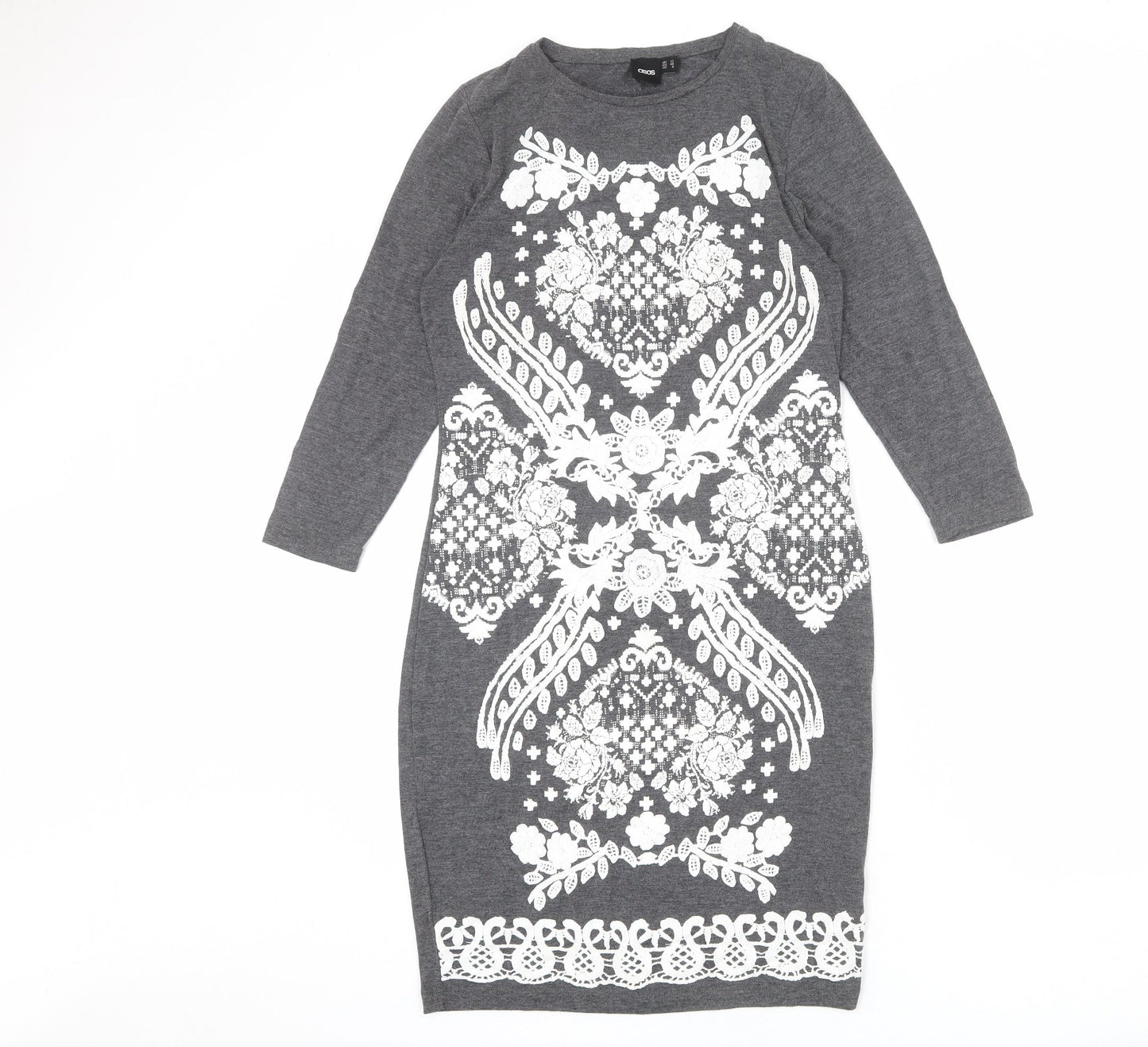 ASOS Womens Grey Geometric Polyester Shift Size 12 Round Neck Pullover