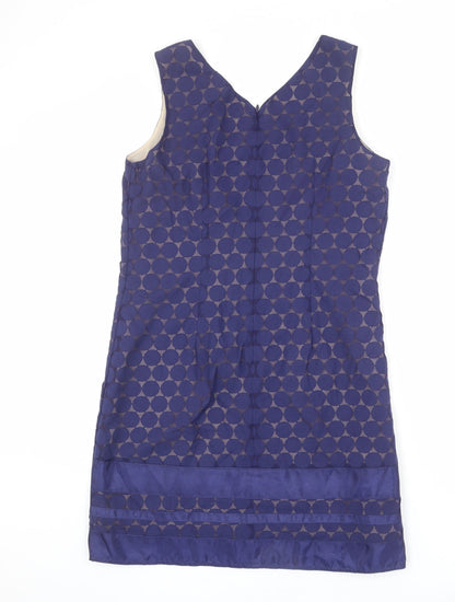 Preloved Oasis Womens Blue Geometric Polyester Shift Size 14 Round Neck Zip - Back