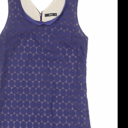 Preloved Oasis Womens Blue Geometric Polyester Shift Size 14 Round Neck Zip - Detail