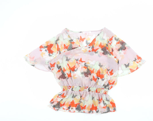 Butterfly Womens Multicoloured Geometric Polyester Basic Blouse Size 10 V-Neck - Peplum Butterfly Print