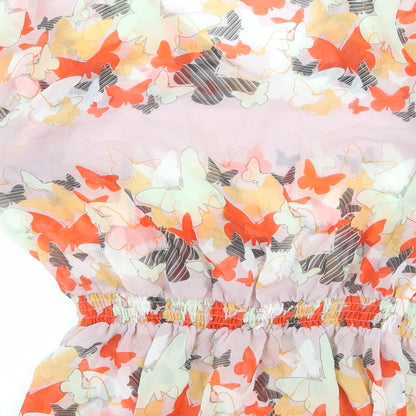 Brand and care label for Butterfly women’s multicoloured geometric polyester basic blouse, v-neck - peplum butterfly print