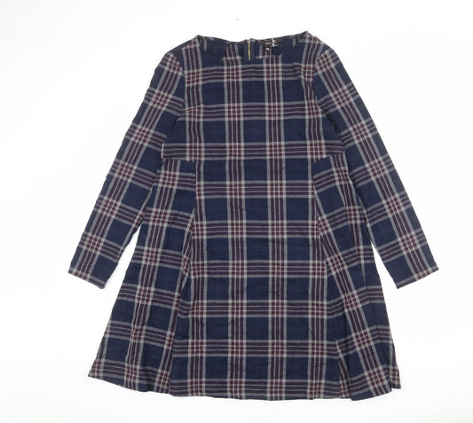 Phase Eight Womens Multicoloured Plaid Polyester A-Line Size 12 Round Neck Zip