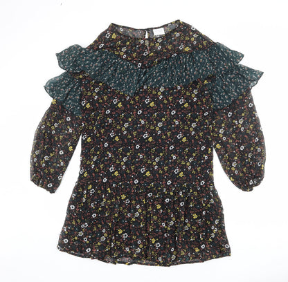 Preloved VILA Womens Multicoloured Floral Polyester A-Line Size S Round Neck Button - Front