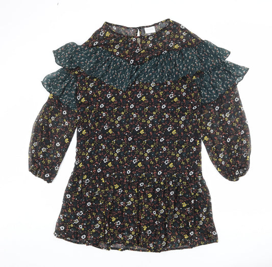 VILA Womens Multicoloured Floral Polyester A-Line Size S Round Neck Button