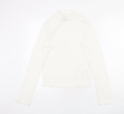 Front view of Divided by H&M women’s ivory polyester basic blouse, size M, mock neck