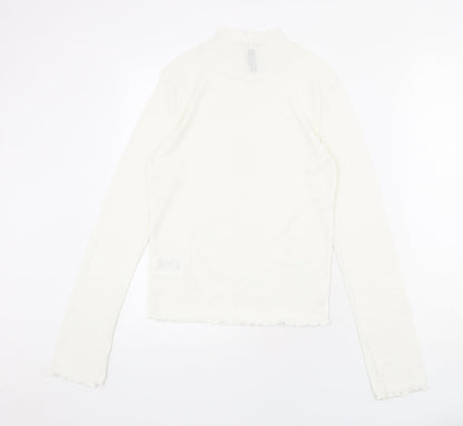 Back view of Divided by H&M women’s ivory polyester basic blouse, size M, mock neck