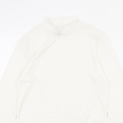 Close-up detail of Divided by H&M women’s ivory polyester basic blouse, size M, mock neck
