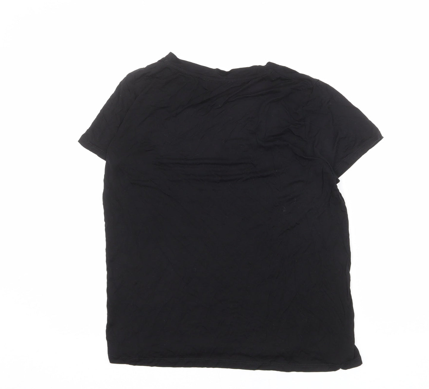 Zara Womens Black Polyester Basic T-Shirt Size M Round Neck