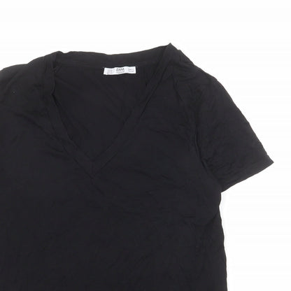 Preloved Zara Womens Black Polyester Basic T-Shirt Size M Round Neck - Detail