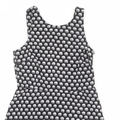 Preloved Influence Womens Black Geometric Polyester Tank Dress Size L Round Neck Zip - Elephant pattern - Detail