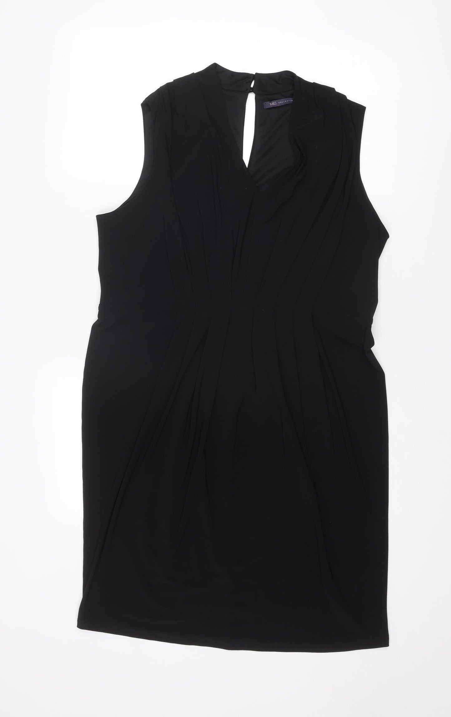 Marks and Spencer Womens Black Polyester Shift Size 18 Round Neck Button