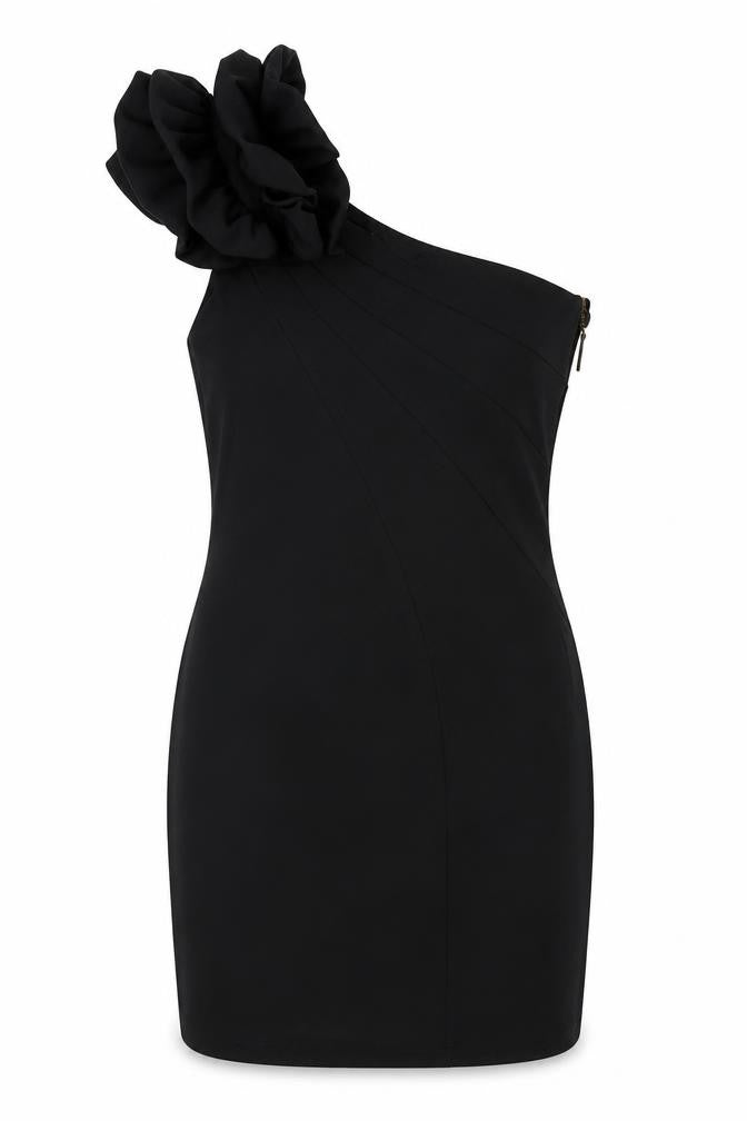 Miss Selfridge Womens Black Polyester Mini Size 10 One Shoulder Zip - Asymmetric Neckline