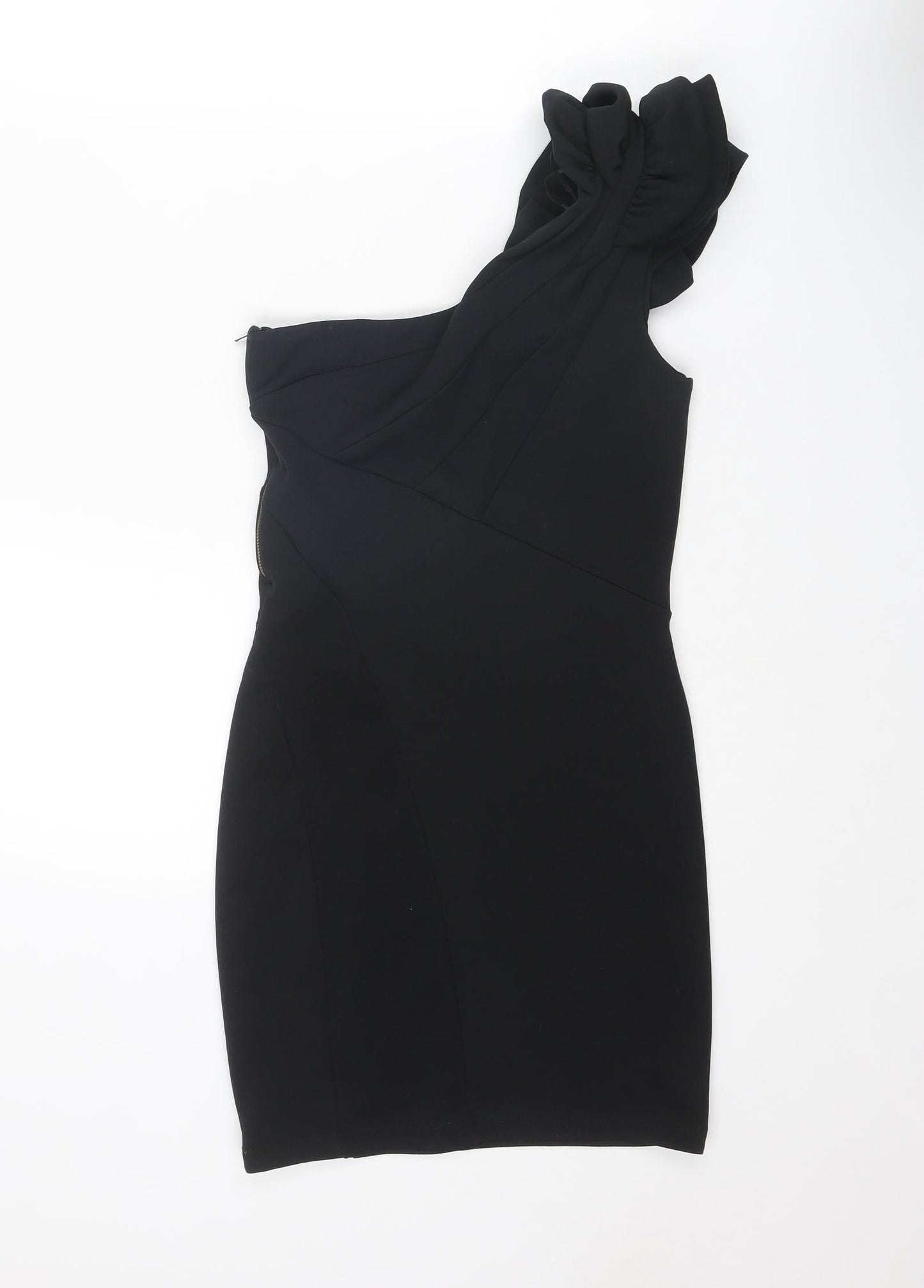 Miss Selfridge Womens Black Polyester Mini Size 10 One Shoulder Zip - Asymmetric Neckline