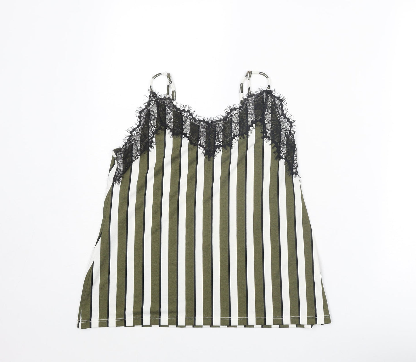 Amisu Womens Green Striped Polyester Camisole Tank Size XS V-Neck - Lace Trim