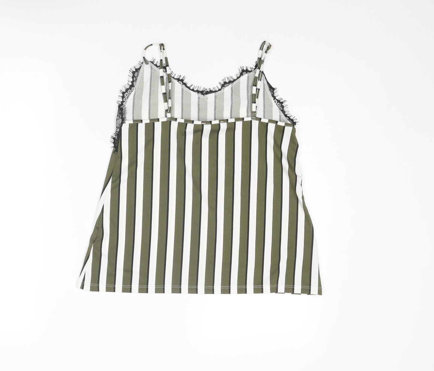 Amisu Womens Green Striped Polyester Camisole Tank Size XS V-Neck - Lace Trim