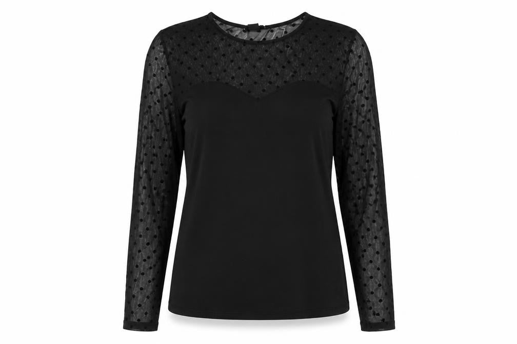 H&M Womens Black Polka Dot Cotton Basic Blouse Size L Round Neck