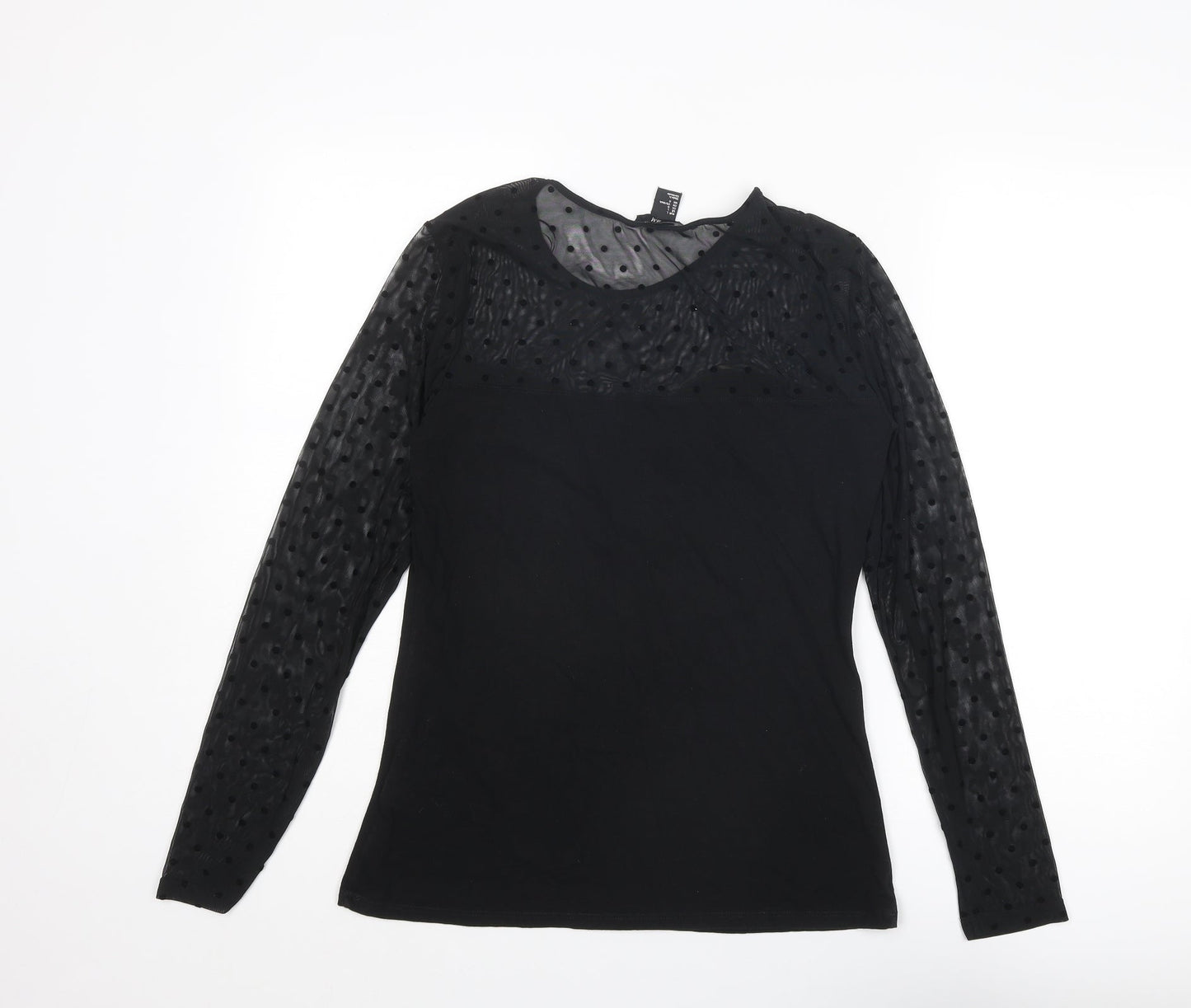 H&M Womens Black Polka Dot Cotton Basic Blouse Size L Round Neck