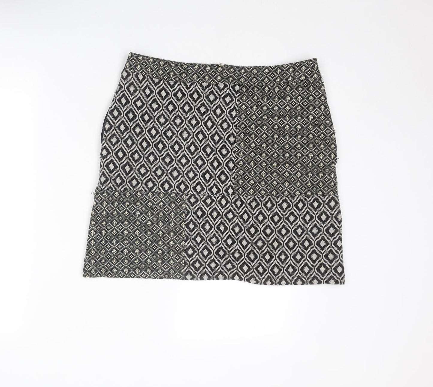 NEXT Womens Black Geometric Polyester A-Line Skirt Size 12 Zip