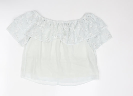 Only Womens White Polyester Basic Blouse Size 6 Off the Shoulder - Broderie Anglaise Details