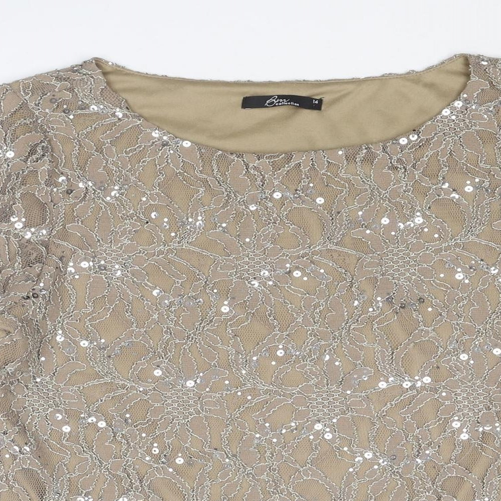 Bonmarché Womens Beige Nylon Basic Blouse Size 14 Boat Neck